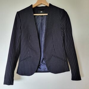 H&M Pinstripe Womens Suit Jacket / Blazer Navy Blue Workwear Formal Size 6